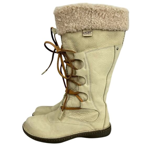 UGG Women's Tan Shearling Tall Lace-Up Boots Size 6 - Picture 2 of 9